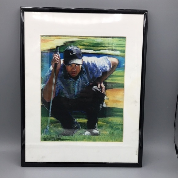 Tiger Woods Sign, matted and Frame Sketch - Picture 2 of 4